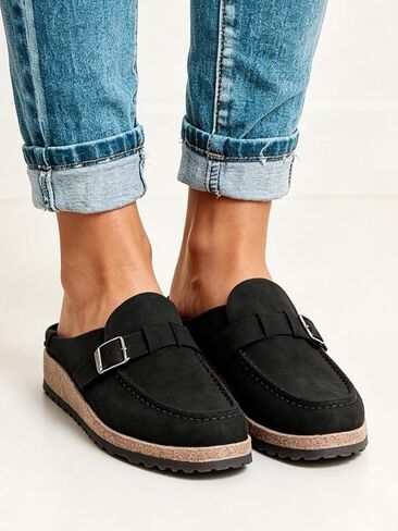 Women's Suede Buckle Mules Slip-On Clog Shoes for Casual Daily Wear in Kuwait