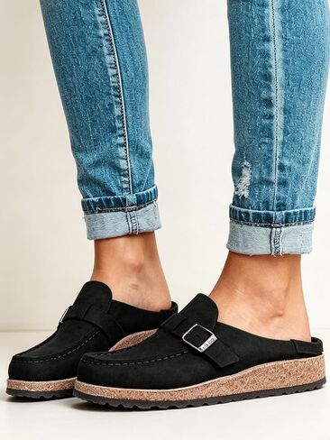 Women's Suede Buckle Mules Slip-On Clog Shoes for Casual Daily Wear in Kuwait