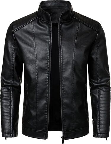 HOOD CREW Men’s Stand Collar Leather Jacket Motorcycle Jackets Faux Leather Biker Coats Lightweight Outwear in Kuwait