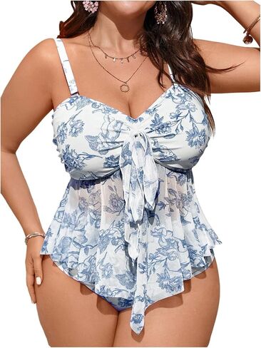 SHENHE Women's Plus Size Floral Tankini Swimsuits 2 Piece High Waisted Flowy Bathing Suits in Kuwait