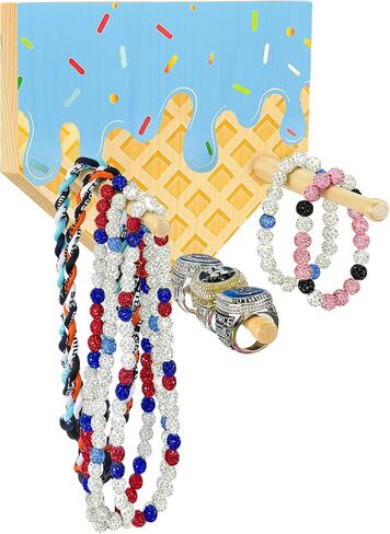 Ice Cream Drip Baseball Wooden Necklace Organizer Holder, Wall Hanging Championship Ring Display Holder, Softball Ring Holder, Sports Ring Holder, Drip Necklace Ring Holder Display Gift (Ball-Blue) in Saudi Arabia