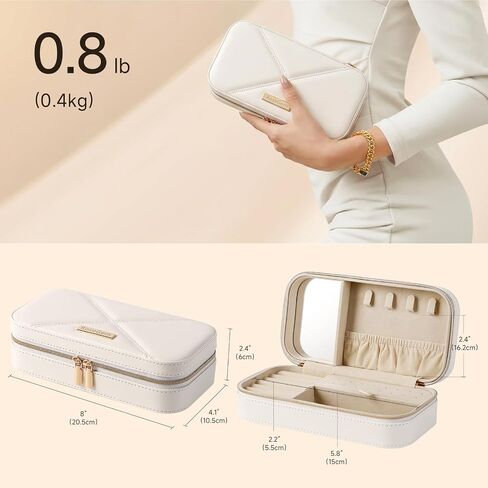 Travel Jewelry Case, Travel Jewelry Box Organizer with Mirror, 4.1 x 8 x 2.4 Inches, Stitching, Portable, Gift Idea (Rosy) in Kuwait