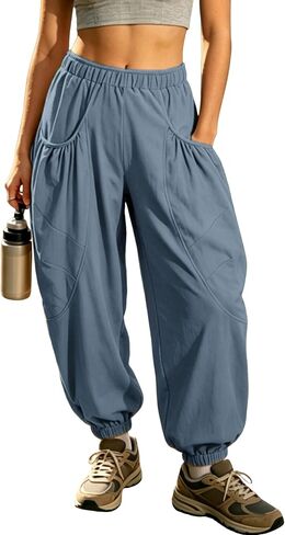 Himosyber المرأة فضفاض الحريم السراويل عارضة فضفاضة مرنة عالية الخصر صالة Sweatpants مريح الركض مع جيوب in Kuwait