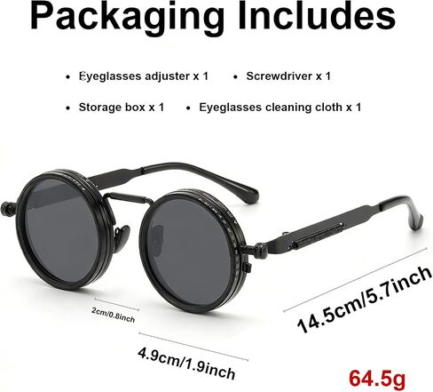 Adjustable Tint Sunglasses for Men, 1–9 Gear Manual Dimming Polarized UV400, Retro Round Metal Frame Steampunk Sunglasses, Adjustable Glasses with Case & Adjustment Tools (Black) in Saudi Arabia