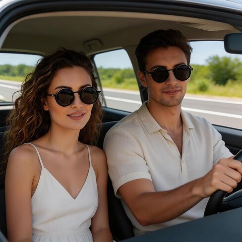 Adjustable Tint Sunglasses for Men, 1–9 Gear Manual Dimming Polarized UV400, Retro Round Metal Frame Steampunk Sunglasses, Adjustable Glasses with Case & Adjustment Tools (Black) in Saudi Arabia