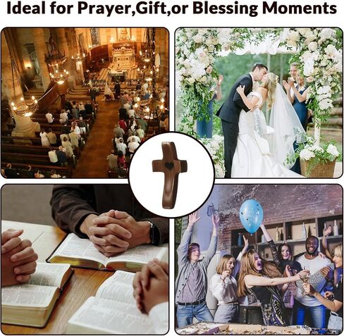 Fleagely 10Pcs Wooden Cross Fidget - Natural Black Walnut Pocket Cross - Ergonomic Thumb Groove - Handheld Prayer Cross Heart Carving for Anxiety Relief - Meditation Christian Faith Gifts in Saudi Arabia