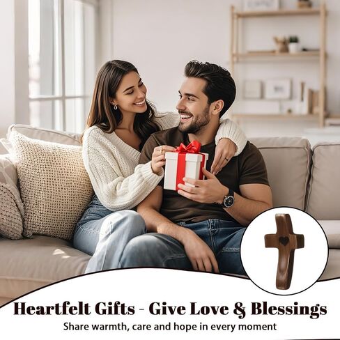 Fleagely 10Pcs Wooden Cross Fidget - Natural Black Walnut Pocket Cross - Ergonomic Thumb Groove - Handheld Prayer Cross Heart Carving for Anxiety Relief - Meditation Christian Faith Gifts in Saudi Arabia