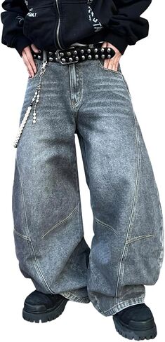 DFGIGT Men's Vintage Baggy Barrel Wide Leg Jeans Structured Stitching Loose Fit Retro Casual Streetwear Denim Pants in Saudi Arabia