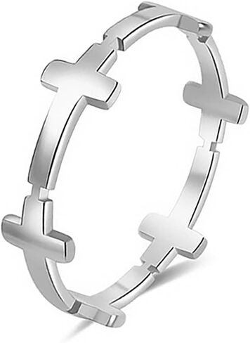 Stainless Steel Christian Sideways Cross Religious Ring Classical Plain Stacking Band Statement Wedding Promise Ring For Women in Kuwait