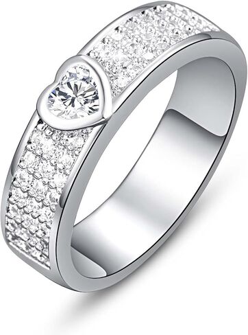 Psiroy 925 Sterling Silver Plated Cubic Zirconia Stackable Wedding Band CZ Heart Engagement Promise Ring for Women in Saudi Arabia