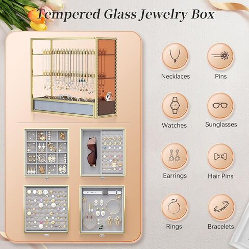 Youdepot Tempered Glass Makeup Organizer Countertop 5-Drawer Jewelry Box - Large Velvet-Lined - Multi-Functional jewelry organizer,Skincare Storage for Vanity and Bathroom Countertop in Saudi Arabia