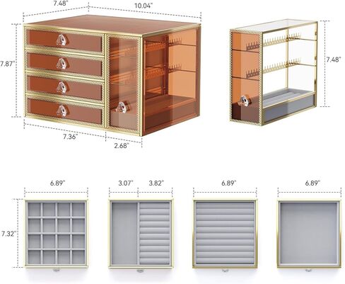 Youdepot Tempered Glass Makeup Organizer Countertop 5-Drawer Jewelry Box - Large Velvet-Lined - Multi-Functional jewelry organizer,Skincare Storage for Vanity and Bathroom Countertop in Saudi Arabia