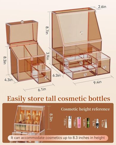 Youdepot Tempered Glass Makeup Organizer Countertop 5-Drawer Jewelry Box - Large Velvet-Lined - Multi-Functional jewelry organizer,Skincare Storage for Vanity and Bathroom Countertop in Saudi Arabia