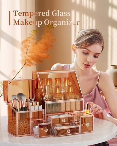 Youdepot Tempered Glass Makeup Organizer Countertop 5-Drawer Jewelry Box - Large Velvet-Lined - Multi-Functional jewelry organizer,Skincare Storage for Vanity and Bathroom Countertop in Saudi Arabia