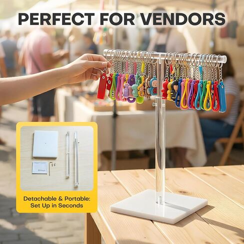 Acrylic Necklace Holder, Adjustable Height 15"-23" Jewelry Stand with Sturdy Base, Clear T Bar Display for Long Necklaces, Bracelets, Purses and Keychains (2 Pack - White Base) in Kuwait