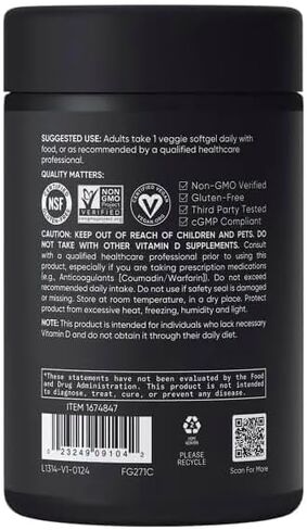 Sports Vitamin D3 K2 with 5000iu of Plant-Based D3 & 100mcg of Vitamin K2 as MK-7, Non-GMO Verified & Vegan Certified - 160 Liquid Softgels - Pack1 in Kuwait