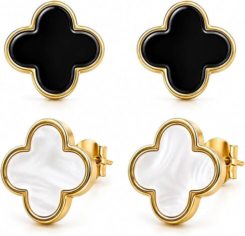 2 Pair Set I 18K Gold Plated Clover Earrings for Women | Four Leaf Stud Earrings | Valentines Gift I Anniversary I Wedding I Occasion in Saudi Arabia