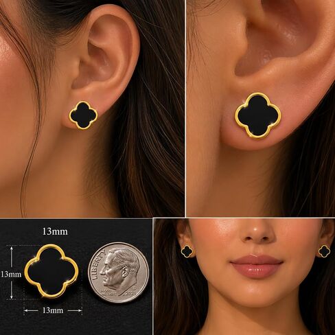 2 Pair Set I 18K Gold Plated Clover Earrings for Women | Four Leaf Stud Earrings | Valentines Gift I Anniversary I Wedding I Occasion in Saudi Arabia