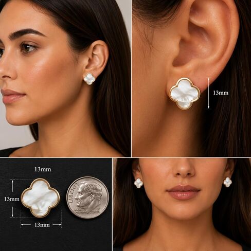 2 Pair Set I 18K Gold Plated Clover Earrings for Women | Four Leaf Stud Earrings | Valentines Gift I Anniversary I Wedding I Occasion in Saudi Arabia