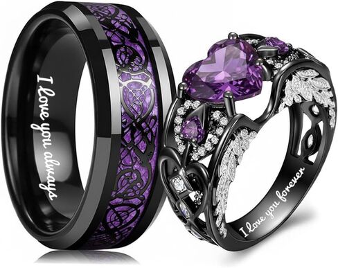 Custom Engraving Couple's Celtic Dragon Ring Sets His Hers Personalized Promise Rings Matching Wedding Bands Stainless Steel CZ Engagement Rings with Gift Box Sizes 6-13 in Saudi Arabia