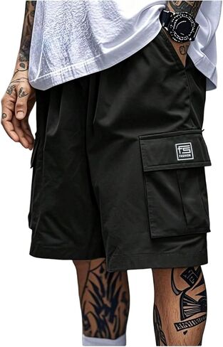 VIPWOLF Men's Cargo Shorts Baggy Elastic Waist Wide Leg Drawstring Streetwear Workout Athletic Gym Casual Summer Track Shorts in Kuwait