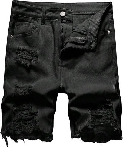 VIPWOLF Men's Jean Shorts Y2k Ripped Distress Denim Shorts Straight Fit Streetwear Fashion Vintage Grunge Casual Jorts in Kuwait