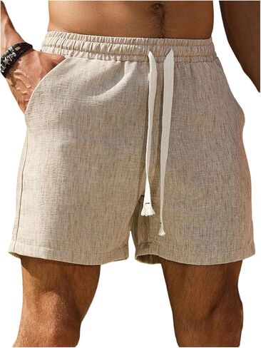 RoseSeek Men's Casual Wide Leg Shorts Elastic Waist Drawstring Beach Shorts with Pockets Vacation Outfits in Kuwait
