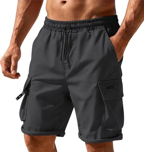 Cargo Shorts for Men Elastic Waist Fishing Travel Hiking Bermuda Shorts Knee Length Casual Summer Clothes Multi Pockets in Kuwait
