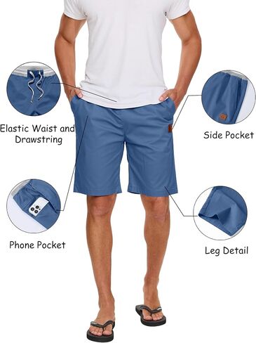 Tansozer Men's Casual Shorts Cotton Summer Beach Lightweight Elastic Waist Shorts Drawstring Twill Chino Golf Dress Shorts in Saudi Arabia