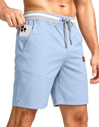 Tansozer Men's Casual Shorts Cotton Summer Beach Lightweight Elastic Waist Shorts Drawstring Twill Chino Golf Dress Shorts in Saudi Arabia
