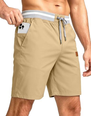 Tansozer Men's Casual Shorts Cotton Summer Beach Lightweight Elastic Waist Shorts Drawstring Twill Chino Golf Dress Shorts in Saudi Arabia