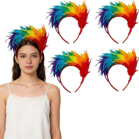 4 Pcs Feather Headband for Women, Feather Fascinator Headband, Pride Month Rainbow Accessories, Speacil Gifts for Family and Friends. in Saudi Arabia