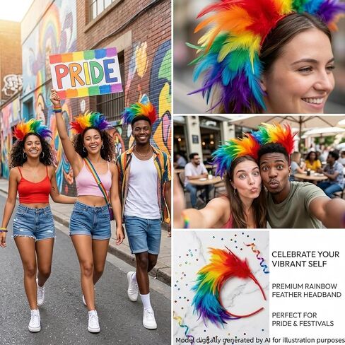4 Pcs Feather Headband for Women, Feather Fascinator Headband, Pride Month Rainbow Accessories, Speacil Gifts for Family and Friends. in Saudi Arabia