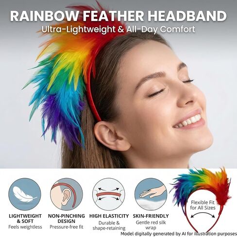 4 Pcs Feather Headband for Women, Feather Fascinator Headband, Pride Month Rainbow Accessories, Speacil Gifts for Family and Friends. in Saudi Arabia