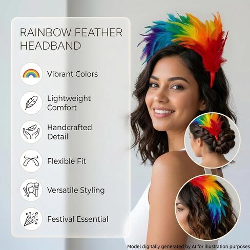 4 Pcs Feather Headband for Women, Feather Fascinator Headband, Pride Month Rainbow Accessories, Speacil Gifts for Family and Friends. in Saudi Arabia