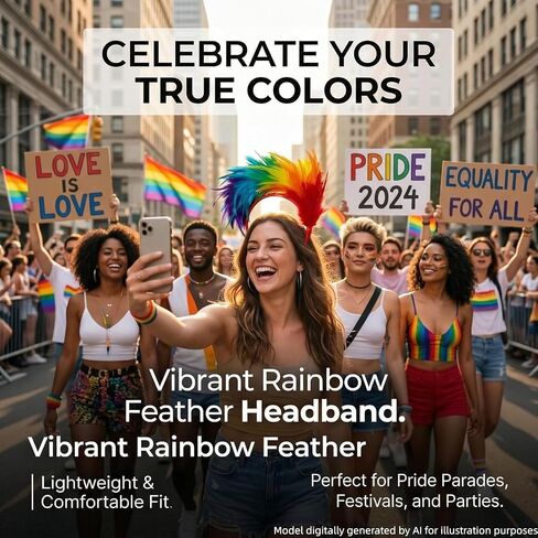4 Pcs Feather Headband for Women, Feather Fascinator Headband, Pride Month Rainbow Accessories, Speacil Gifts for Family and Friends. in Saudi Arabia