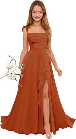 Chiffon Junior Bridesmaid Dresses Square Neck Flower Girl Dress for Wedding Girls Formal Party Dress with Slit in Kuwait