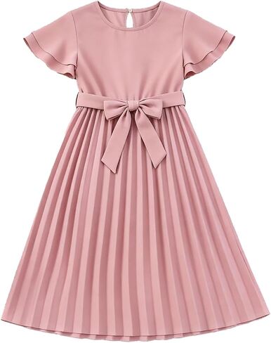 Girls Blush Maxi Dress with Puff Sleeves and Bow Waist for 3-9Y in Saudi Arabia