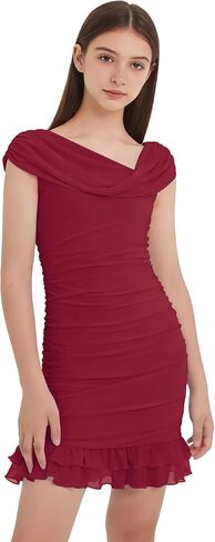 ODIZLI Girls One Shoulder Ruched Bodycon Dress - Tween Girl Asymmetric Neckline Ruffle Hem Slim Fit Party Dress for Kids in Kuwait