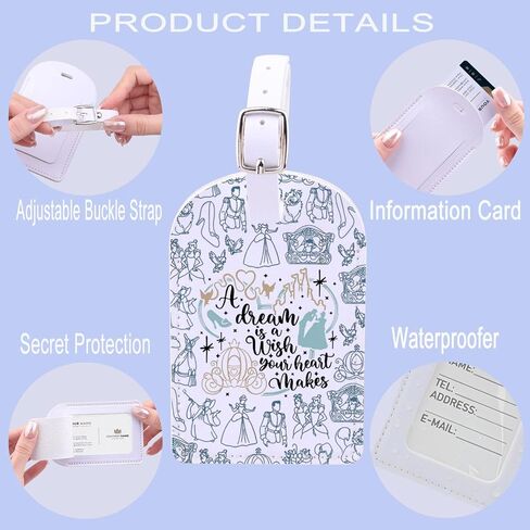 A Dream is A Wish Your Heart Makes Gift Cartoon Prince & Princess Movie Lover Gift Fairy Tale Themed Luggage Tag (Hearts Makes) in Saudi Arabia