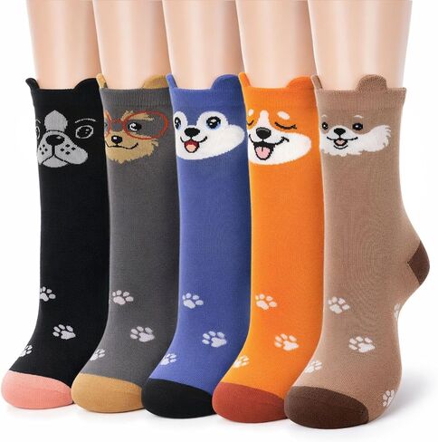 5 Pairs Cute Socks for Women, Funny Animals Socks, Novelty Fun Crew Socks Gifts for Animal Lovers in Kuwait