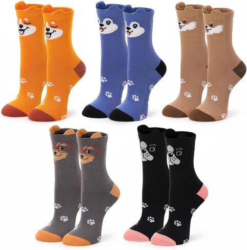 5 Pairs Cute Socks for Women, Funny Animals Socks, Novelty Fun Crew Socks Gifts for Animal Lovers in Kuwait