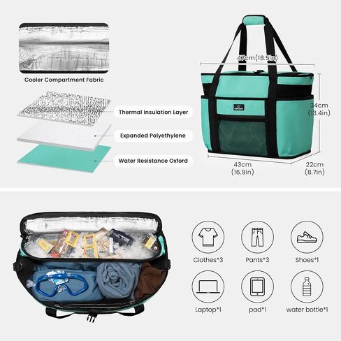Large Beach Tote Bag with Insulated Cooler Compartment– Spacious Mesh Beach Bag for Pool, Swim & Travel, Wet/Dry Separate Compartments in Saudi Arabia