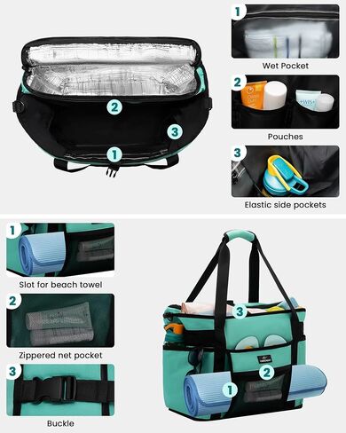 Large Beach Tote Bag with Insulated Cooler Compartment– Spacious Mesh Beach Bag for Pool, Swim & Travel, Wet/Dry Separate Compartments in Saudi Arabia