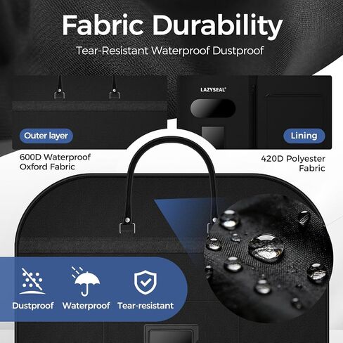 Garment Bag for Closet Storage and Travel 43-Inch Waterproof Dustproof Suit Luggage Bag Unisex Clothes Bag Durable 600D Oxford Fabric 2-in-1 Hanging Suit case Coat Bag for Man, Woman in Saudi Arabia