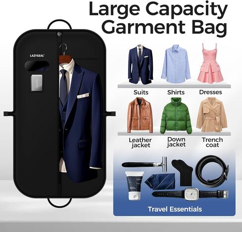 Garment Bag for Closet Storage and Travel 43-Inch Waterproof Dustproof Suit Luggage Bag Unisex Clothes Bag Durable 600D Oxford Fabric 2-in-1 Hanging Suit case Coat Bag for Man, Woman in Saudi Arabia