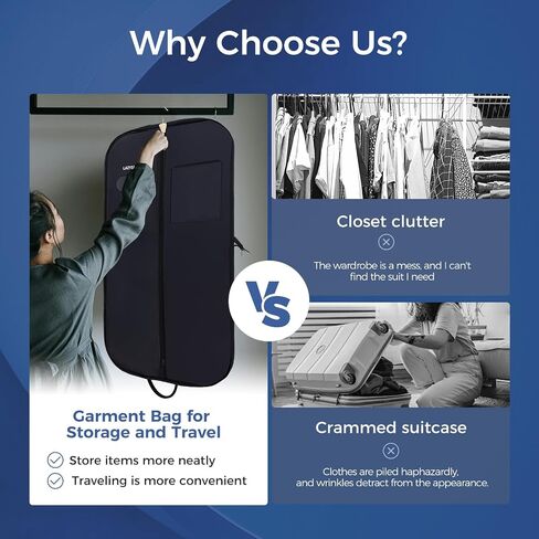 Garment Bag for Closet Storage and Travel 43-Inch Waterproof Dustproof Suit Luggage Bag Unisex Clothes Bag Durable 600D Oxford Fabric 2-in-1 Hanging Suit case Coat Bag for Man, Woman in Saudi Arabia
