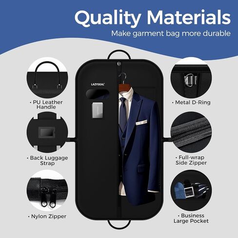 Garment Bag for Closet Storage and Travel 43-Inch Waterproof Dustproof Suit Luggage Bag Unisex Clothes Bag Durable 600D Oxford Fabric 2-in-1 Hanging Suit case Coat Bag for Man, Woman in Saudi Arabia