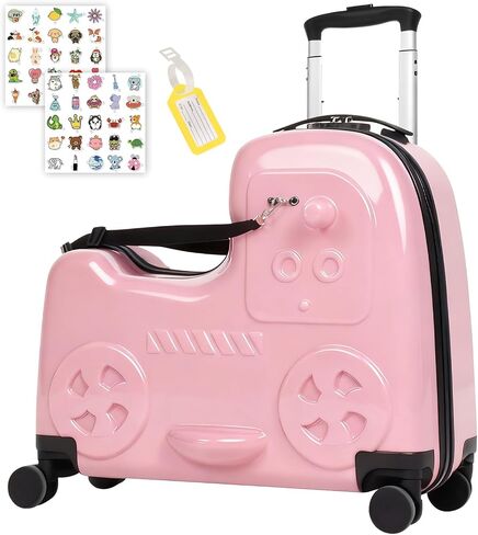 smilesun 22" Kids Ride-On Suitcase with Safety Strap, Multifunctional Kids' Luggage with Double Spinner Wheels, Durable and Lightweight for Boys and Girls Ages 2-10 (Blue, 22-inch) in Kuwait