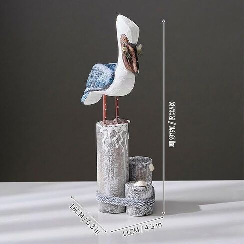 Nautical Pelican Statue - Handcrafted Wooden Bird Figurine for Coastal Home & Bathroom Decor, Vintage Beach Theme Art Sculpture, Rustic Outdoor Garden Decorations, Wood Carving Fish Statue in Saudi Arabia